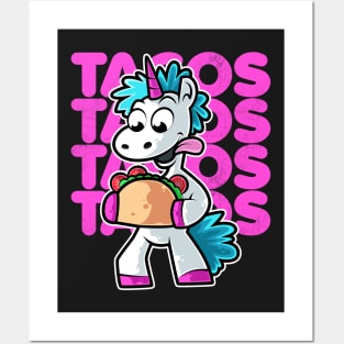 Unicorn Taco Kawaii Neko Anime Mexican food design Posters and Art